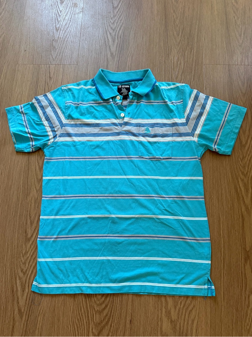 Men’s L Turquoise Blue Striped Polo Shirt